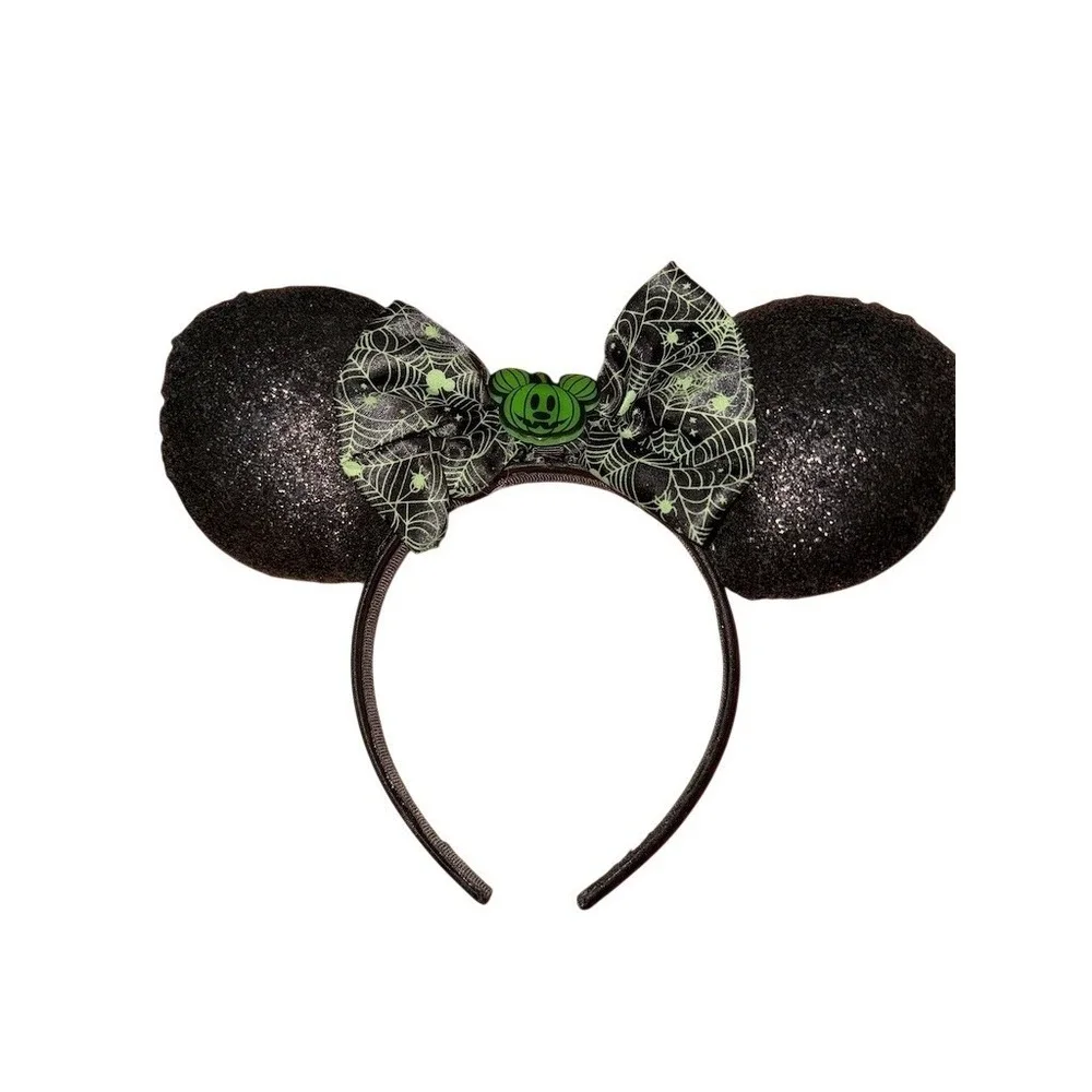 Disney Parks Halloween Mickey Mouse Ears Headband‎ Black Glitter